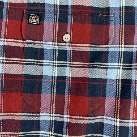 Cinch Modern Fit Long Sleeve Red Blue Button Down Cotton Shirt Size L - Picture 4 of 8